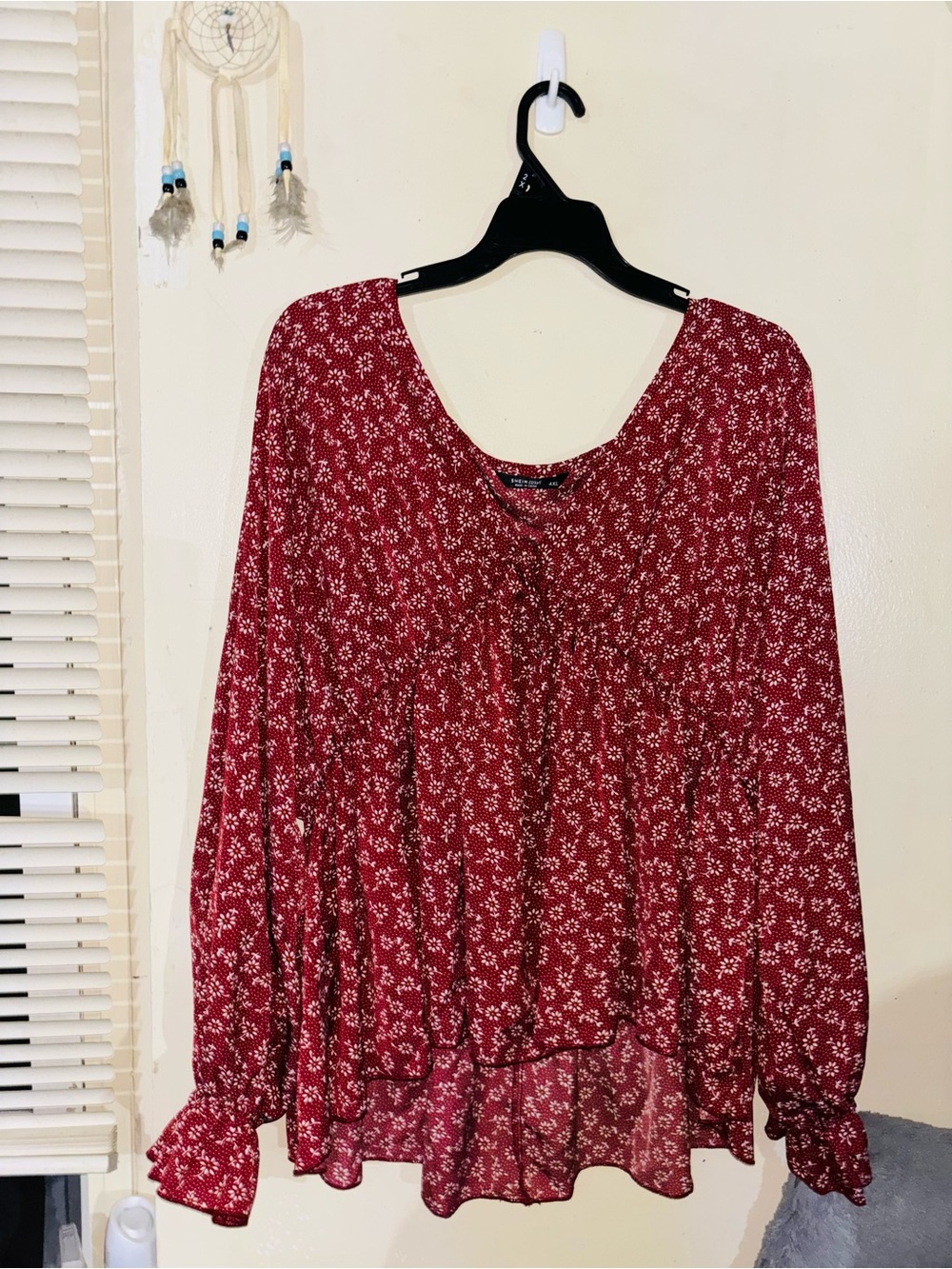 SHEIN Burgundy Red Floral Peplum Blouse